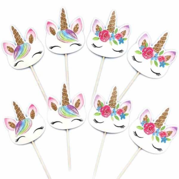 12pcs Unicorn Cupcake Toppers | Kids Happy Birthday Cake Toppers | Unicorn Party Baby Shower Boy Girl Decoration Topper- The Rose Factory NZ