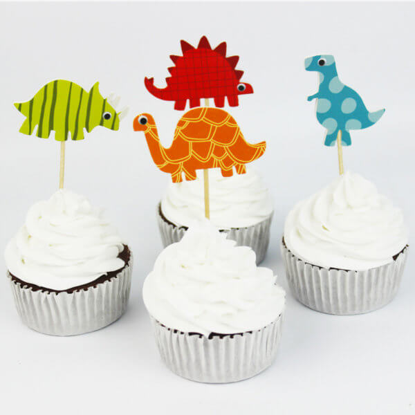 24pcs Dinosaur Cupcake Topper Paper Birthday Party Boy Cake Decorating Supplies for Baby Shower Dessert Decor 4 styles